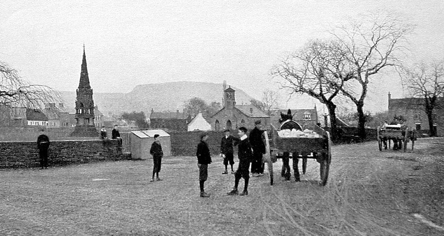 transporting stone through the village